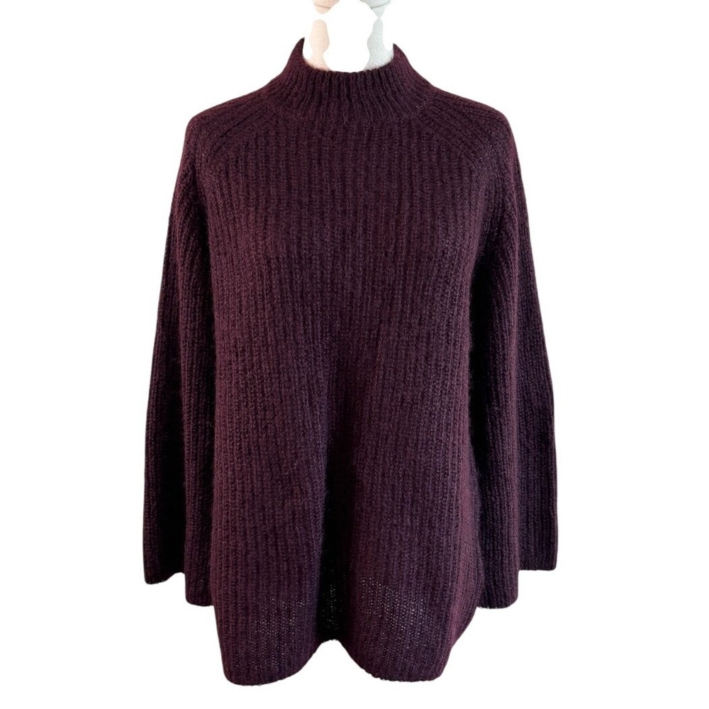 COS Ribbed Mock Neck Sweater Plum Purple Women Size S Mohair Wool Blend Relaxed